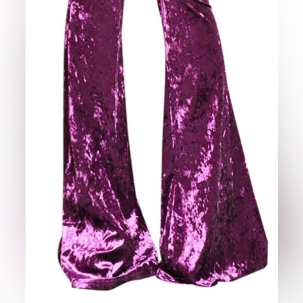 Purple velvet bell bottom pants flared Festival rave 70’s gypsy glam doll burner